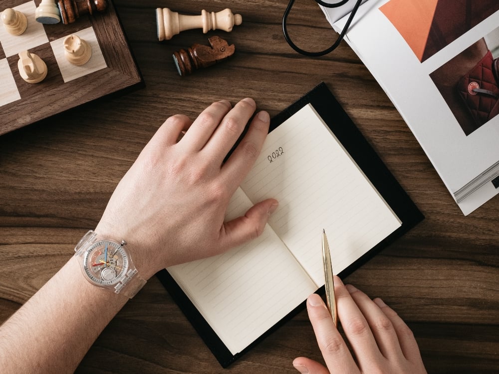 birds eye of notebook on desk